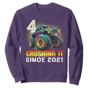 Monster Truck Birthday Sweatshirt Happy 4th Bday Party 4 Years Old Boy TS02 Purple Print Your Wear