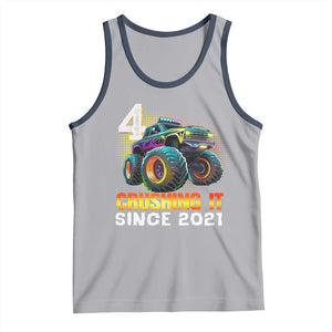 Monster Truck Birthday Tank Top Happy 4th Bday Party 4 Years Old Boy TS02 Athletic Heather Navy Print Your Wear