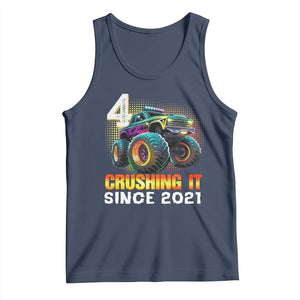 Monster Truck Birthday Tank Top Happy 4th Bday Party 4 Years Old Boy TS02 Navy Print Your Wear