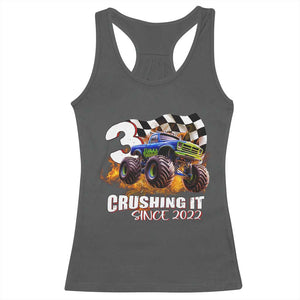 Monster Truck Birthday Racerback Tank Top Happy 3rd Bday Party 3 Years Old Boy TS02 Dark Heather Print Your Wear