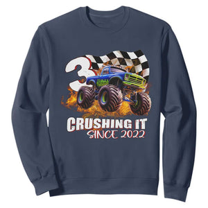 Monster Truck Birthday Sweatshirt Happy 3rd Bday Party 3 Years Old Boy TS02 Navy Print Your Wear