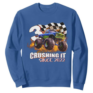 Monster Truck Birthday Sweatshirt Happy 3rd Bday Party 3 Years Old Boy TS02 Royal Blue Print Your Wear