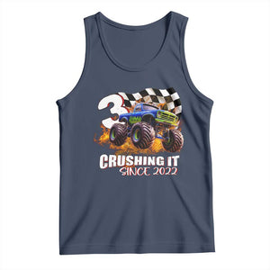Monster Truck Birthday Tank Top Happy 3rd Bday Party 3 Years Old Boy TS02 Navy Print Your Wear