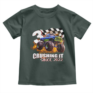 Monster Truck Birthday Toddler T Shirt Happy 3rd Bday Party 3 Years Old Boy TS02 Dark Forest Green Print Your Wear