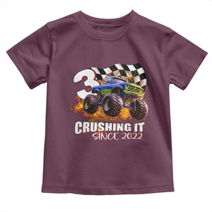 Monster Truck Birthday Toddler T Shirt Happy 3rd Bday Party 3 Years Old Boy TS02 Maroon Print Your Wear