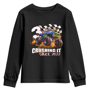 Monster Truck Birthday Youth Sweatshirt Happy 3rd Bday Party 3 Years Old Boy TS02 Black Print Your Wear