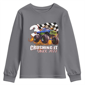 Monster Truck Birthday Youth Sweatshirt Happy 3rd Bday Party 3 Years Old Boy TS02 Charcoal Print Your Wear