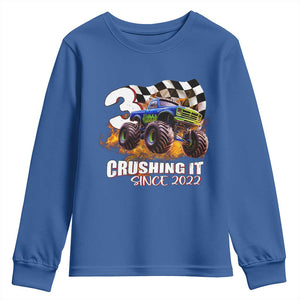 Monster Truck Birthday Youth Sweatshirt Happy 3rd Bday Party 3 Years Old Boy TS02 Royal Blue Print Your Wear