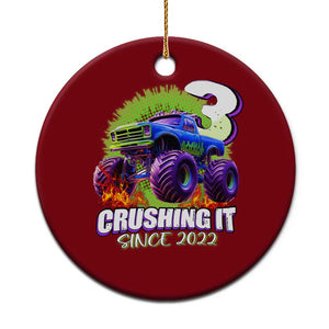 Monster Truck Birthday Ceramic Ornament 3 Years Old Boys Happy 3rd Bday Party TS02 1pc Red Print Your Wear