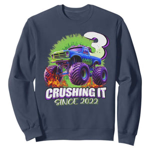 Monster Truck Birthday Sweatshirt 3 Years Old Boys Happy 3rd Bday Party TS02 Navy Print Your Wear