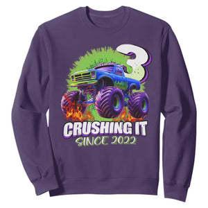 Monster Truck Birthday Sweatshirt 3 Years Old Boys Happy 3rd Bday Party TS02 Purple Print Your Wear