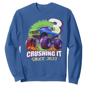 Monster Truck Birthday Sweatshirt 3 Years Old Boys Happy 3rd Bday Party TS02 Royal Blue Print Your Wear