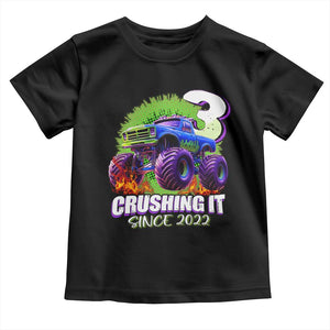 Monster Truck Birthday Toddler T Shirt 3 Years Old Boys Happy 3rd Bday Party TS02 Black Print Your Wear