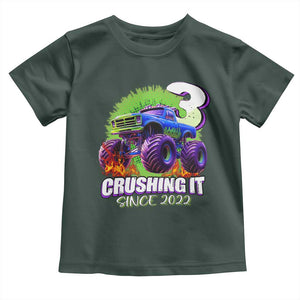 Monster Truck Birthday Toddler T Shirt 3 Years Old Boys Happy 3rd Bday Party TS02 Dark Forest Green Print Your Wear