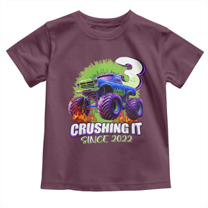 Monster Truck Birthday Toddler T Shirt 3 Years Old Boys Happy 3rd Bday Party TS02 Maroon Print Your Wear