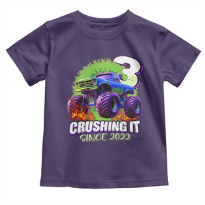 Monster Truck Birthday Toddler T Shirt 3 Years Old Boys Happy 3rd Bday Party TS02 Purple Print Your Wear