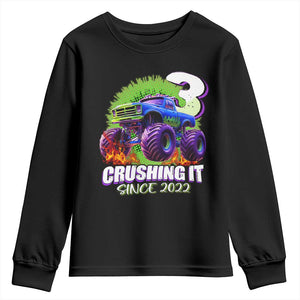 Monster Truck Birthday Youth Sweatshirt 3 Years Old Boys Happy 3rd Bday Party TS02 Black Print Your Wear
