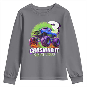 Monster Truck Birthday Youth Sweatshirt 3 Years Old Boys Happy 3rd Bday Party TS02 Charcoal Print Your Wear