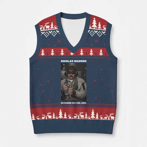 Maduro Captured Meme V-Neck Knit Sweater Vest On Board USS Iwo Jima Political Satire TS02 Navy Red Print Your Wear