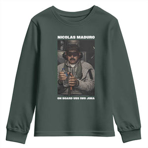 Maduro Captured Meme Youth Sweatshirt On Board USS Iwo Jima Political Satire TS02 Dark Forest Green Print Your Wear