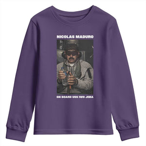 Maduro Captured Meme Youth Sweatshirt On Board USS Iwo Jima Political Satire TS02 Purple Print Your Wear