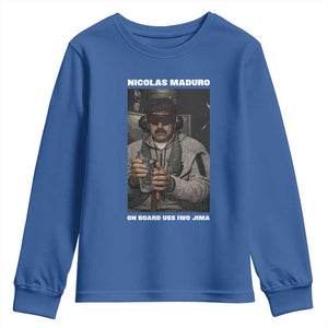 Maduro Captured Meme Youth Sweatshirt On Board USS Iwo Jima Political Satire TS02 Royal Blue Print Your Wear