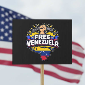 Free Venezuela Raised Fist Protest Sign Libre Venezuelan Flag Map Liberation TS02 Horizontal 18" × 24" Black Print Your Wear