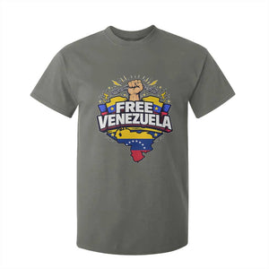 Free Venezuela Raised Fist T Shirt For Kid Libre Venezuelan Flag Map Liberation TS02 Military Green Print Your Wear