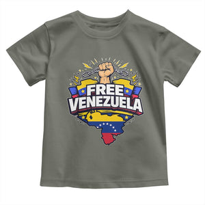 Free Venezuela Raised Fist Toddler T Shirt Libre Venezuelan Flag Map Liberation TS02 Military Green Print Your Wear