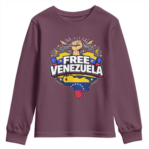 Free Venezuela Raised Fist Youth Sweatshirt Libre Venezuelan Flag Map Liberation TS02 Maroon Print Your Wear