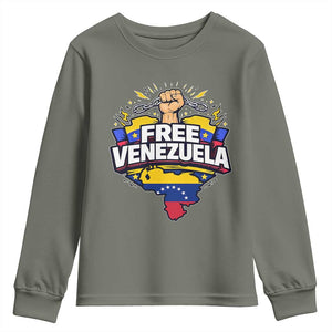 Free Venezuela Raised Fist Youth Sweatshirt Libre Venezuelan Flag Map Liberation TS02 Military Green Print Your Wear