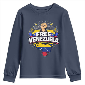 Free Venezuela Raised Fist Youth Sweatshirt Libre Venezuelan Flag Map Liberation TS02 Navy Print Your Wear