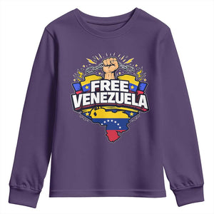 Free Venezuela Raised Fist Youth Sweatshirt Libre Venezuelan Flag Map Liberation TS02 Purple Print Your Wear
