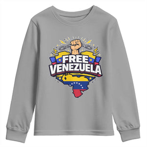 Free Venezuela Raised Fist Youth Sweatshirt Libre Venezuelan Flag Map Liberation TS02 Sport Gray Print Your Wear