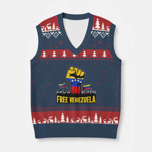Free Venezuela Flag V-Neck Knit Sweater Vest Raised Fist Resistance for Liberation Supporters TS02 Navy Red Print Your Wear