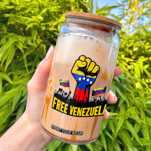 Free Venezuela Flag Glass Can Raised Fist Resistance for Liberation Supporters TS02 Black Print Your Wear