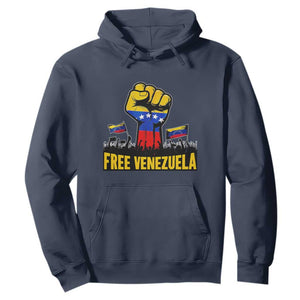 Free Venezuela Flag Hoodie Raised Fist Resistance for Liberation Supporters TS02 Navy Print Your Wear