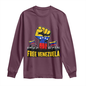 Free Venezuela Flag Long Sleeve Shirt Raised Fist Resistance for Liberation Supporters TS02 Maroon Print Your Wear