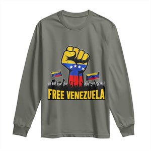 Free Venezuela Flag Long Sleeve Shirt Raised Fist Resistance for Liberation Supporters TS02 Military Green Print Your Wear