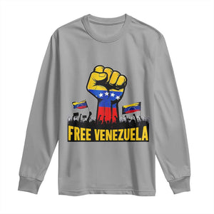 Free Venezuela Flag Long Sleeve Shirt Raised Fist Resistance for Liberation Supporters TS02 Sport Gray Print Your Wear