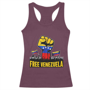 Free Venezuela Flag Racerback Tank Top Raised Fist Resistance for Liberation Supporters TS02 Maroon Print Your Wear