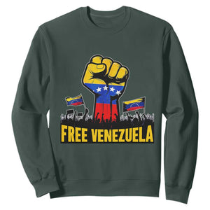 Free Venezuela Flag Sweatshirt Raised Fist Resistance for Liberation Supporters TS02 Dark Forest Green Print Your Wear