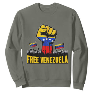 Free Venezuela Flag Sweatshirt Raised Fist Resistance for Liberation Supporters TS02 Military Green Print Your Wear