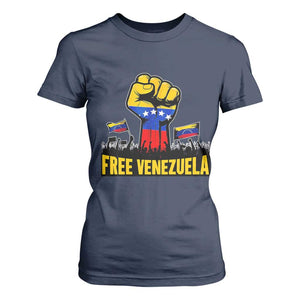 Free Venezuela Flag T Shirt For Women Raised Fist Resistance for Liberation Supporters TS02 Navy Print Your Wear