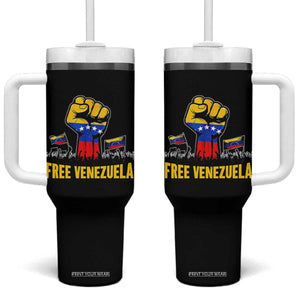 Free Venezuela Flag Tumbler With Handle Raised Fist Resistance for Liberation Supporters TS02 One Size: 40 oz Black Print Your Wear