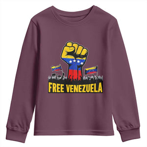 Free Venezuela Flag Youth Sweatshirt Raised Fist Resistance for Liberation Supporters TS02 Maroon Print Your Wear