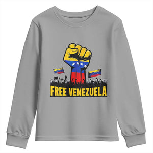 Free Venezuela Flag Youth Sweatshirt Raised Fist Resistance for Liberation Supporters TS02 Sport Gray Print Your Wear