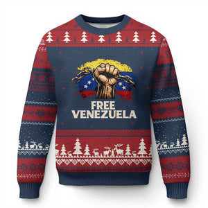 Free Venezuela Flag Chain Breaker Ugly Christmas Sweater Powerful Liberation for Liberation Supporters TS02 Navy Red Print Your Wear