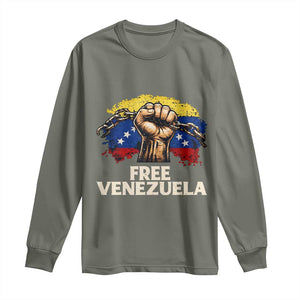 Free Venezuela Flag Chain Breaker Long Sleeve Shirt Powerful Liberation for Liberation Supporters TS02 Military Green Print Your Wear
