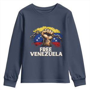 Free Venezuela Flag Chain Breaker Youth Sweatshirt Powerful Liberation for Liberation Supporters TS02 Navy Print Your Wear